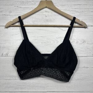 Aerie womens black crochet pattern long line bralette size Medium